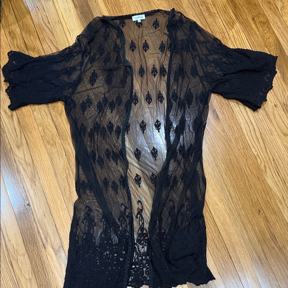 Black Sheer Lace Kimono Cardigan